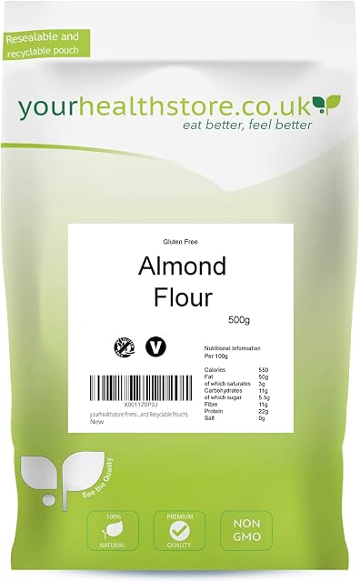 yourhealthstore® Premium, Gluten Free, Finely Ground Almond Flour 500g, Non GMO, Blanched, Keto, from Spain (Resealable and Recyclable Pouch).