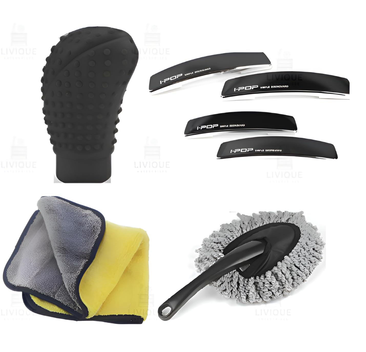 LIVIQUE E20 Ready Car Care Kit – 4 PCS | Protect Your Car from Ethanol Impact | Microfiber Duster, Cloth, Gear Knob Cover & Door Guard