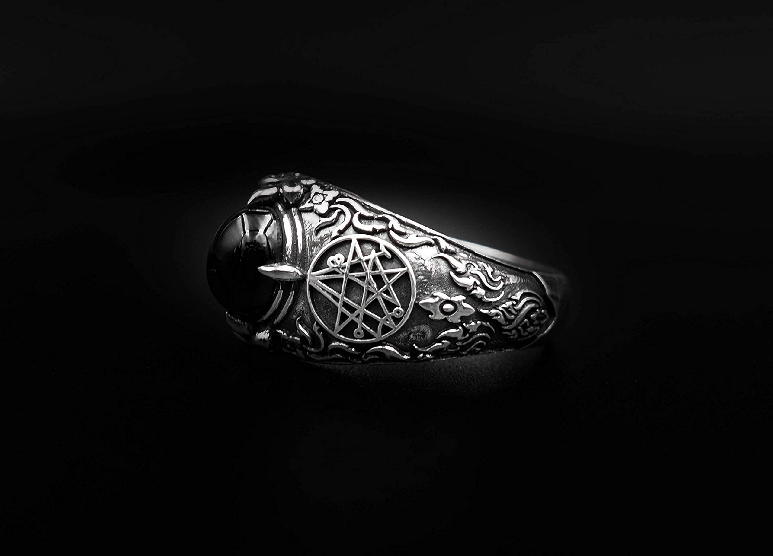 Onyx Seal Sigil of the Necronomicon Ring for Women's and Men's Ring 925 Sterling Silver Size 6-15