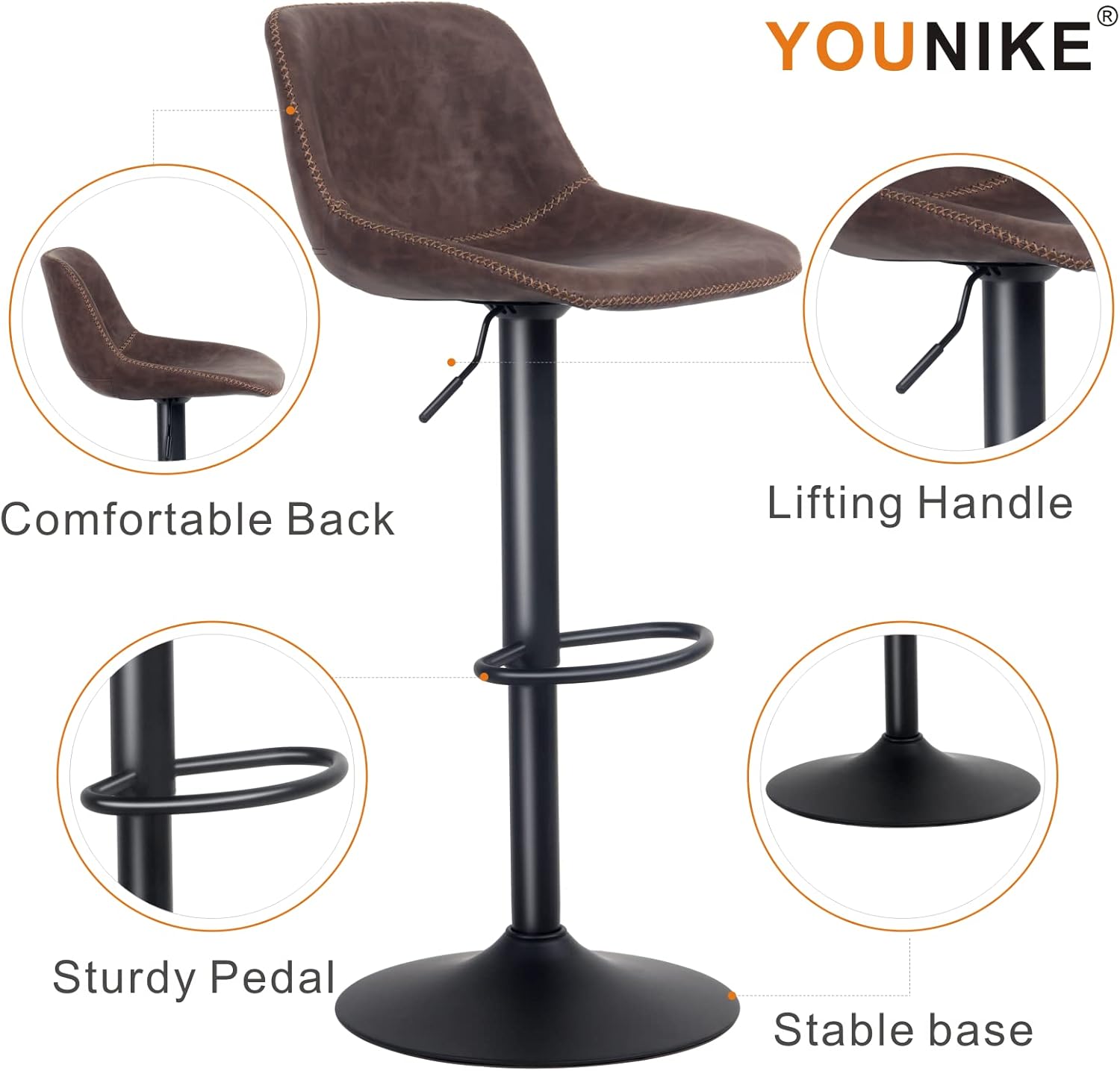 YOUNIKE Metal Bar Stools Set of 2, Adjustable Swivel Counter Height Bar