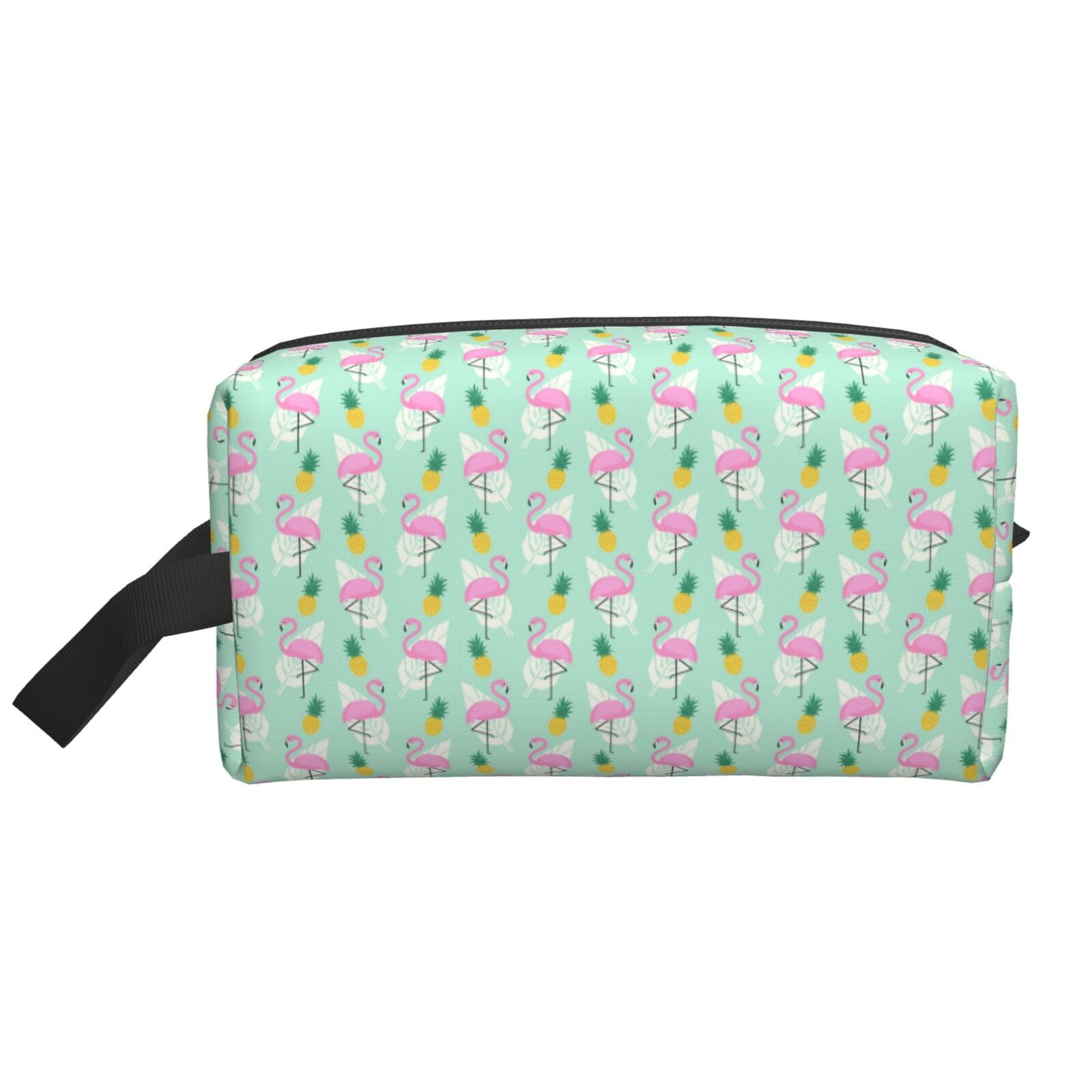 Ercgad Unisex White Red Flamingo Pineapples Print Large Capacity Travel Toiletry Bag Cosmetic Pouch Daily Storage Makeup Case
