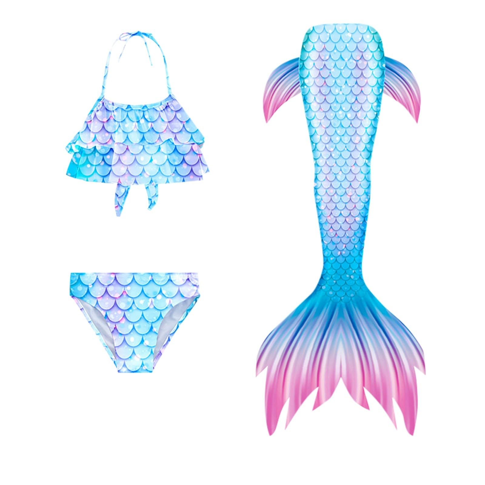 3Pcs 𝙂‭i‭r‭l‭s Sw‭imsuit 𝙈‭e‭r‭m‭a‭i‭d 𝙏‭a‭i‭l for Swimming Gradient Bikini Bathing Suit Set Cosplay Clothing Set