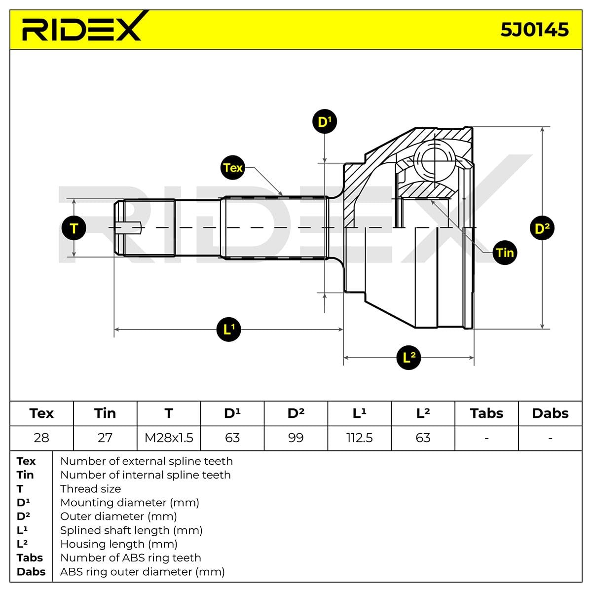 RIDEX 5J0145 Kit de tête de cardan Compatible avec CITROËN C25 Van 280, 290