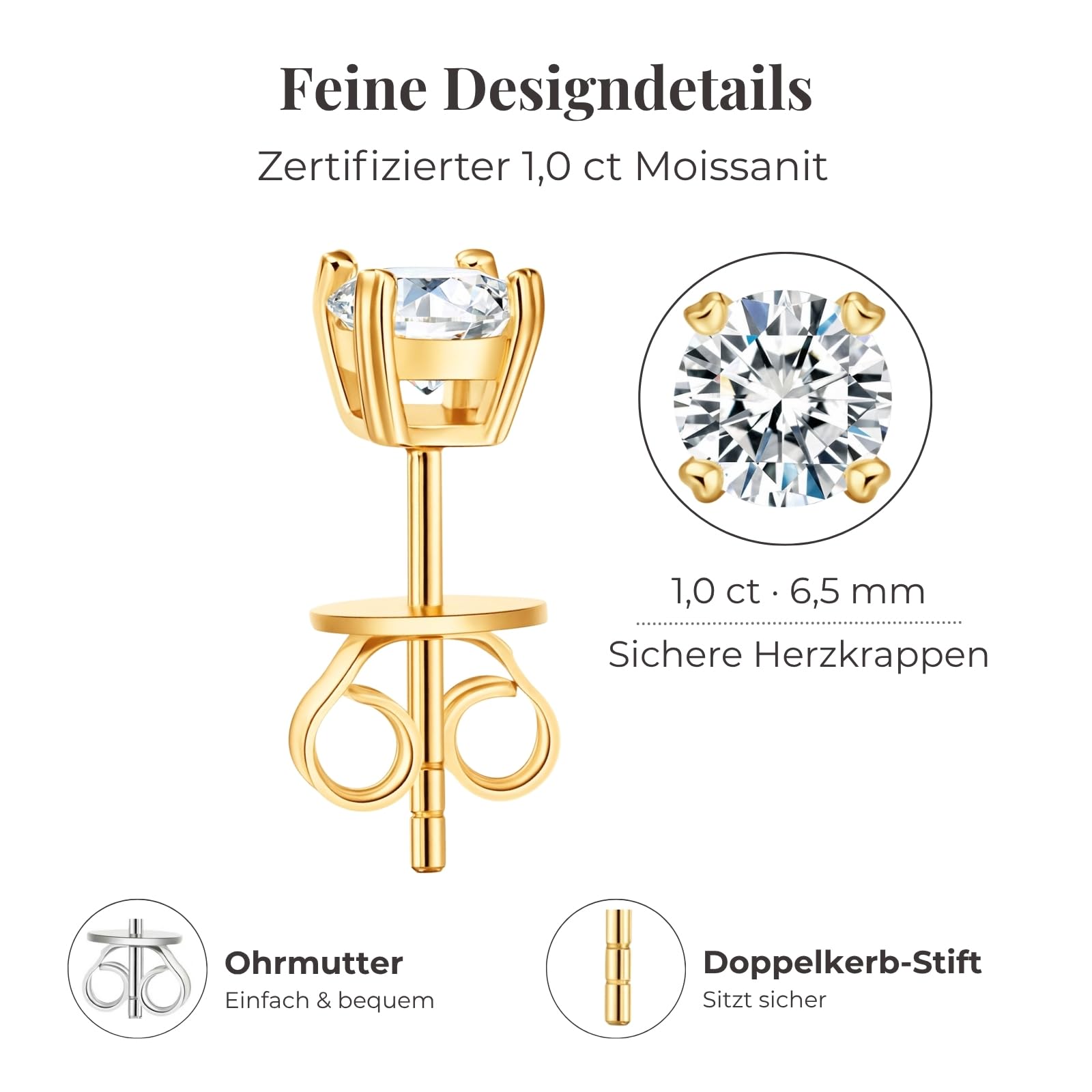 LOVE&LOVE 2CT Moissanite Ohrstecker für Damen und Herren, 925 Silber