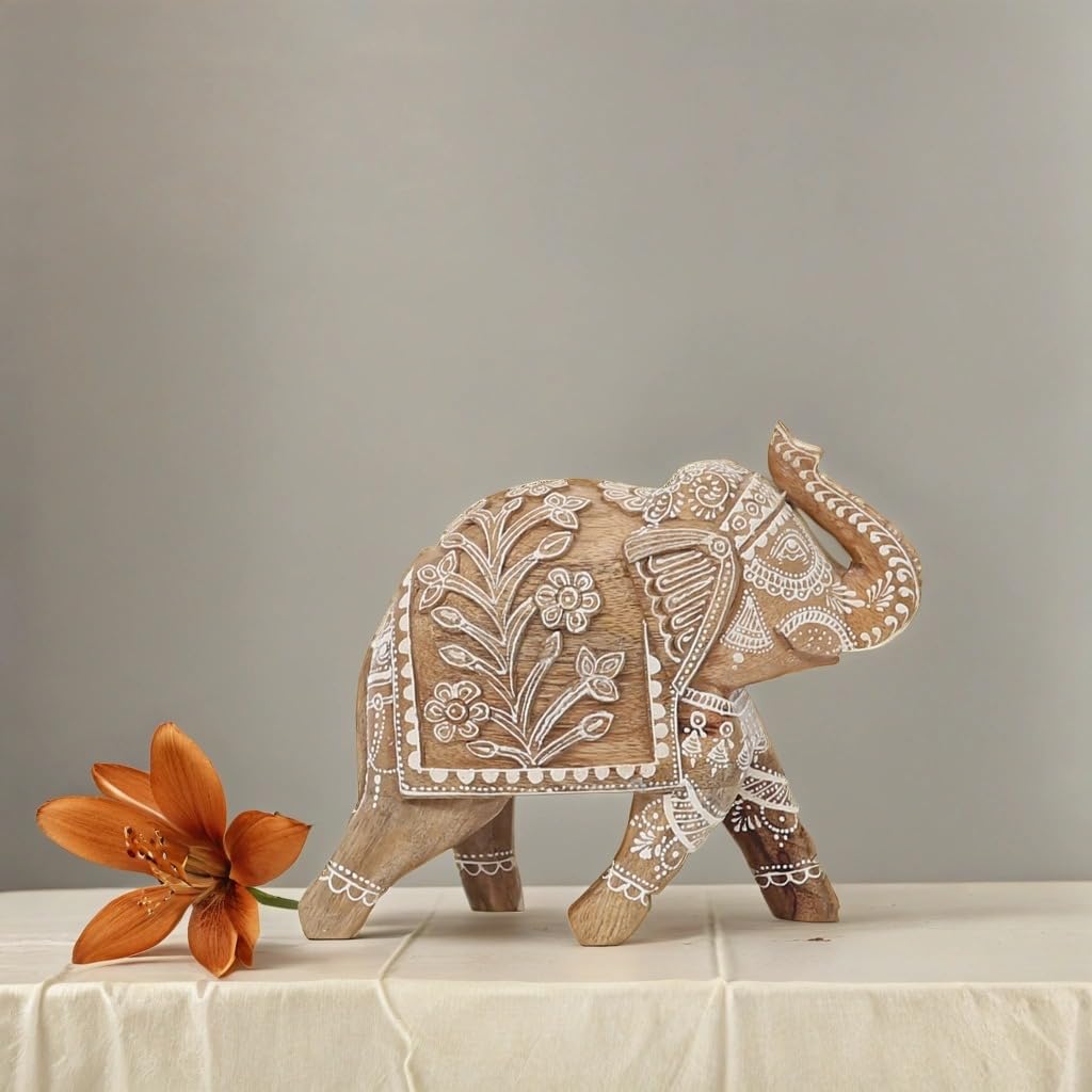 Éléphant En Bois Sculpté à La Main, Figurine D'éléphant