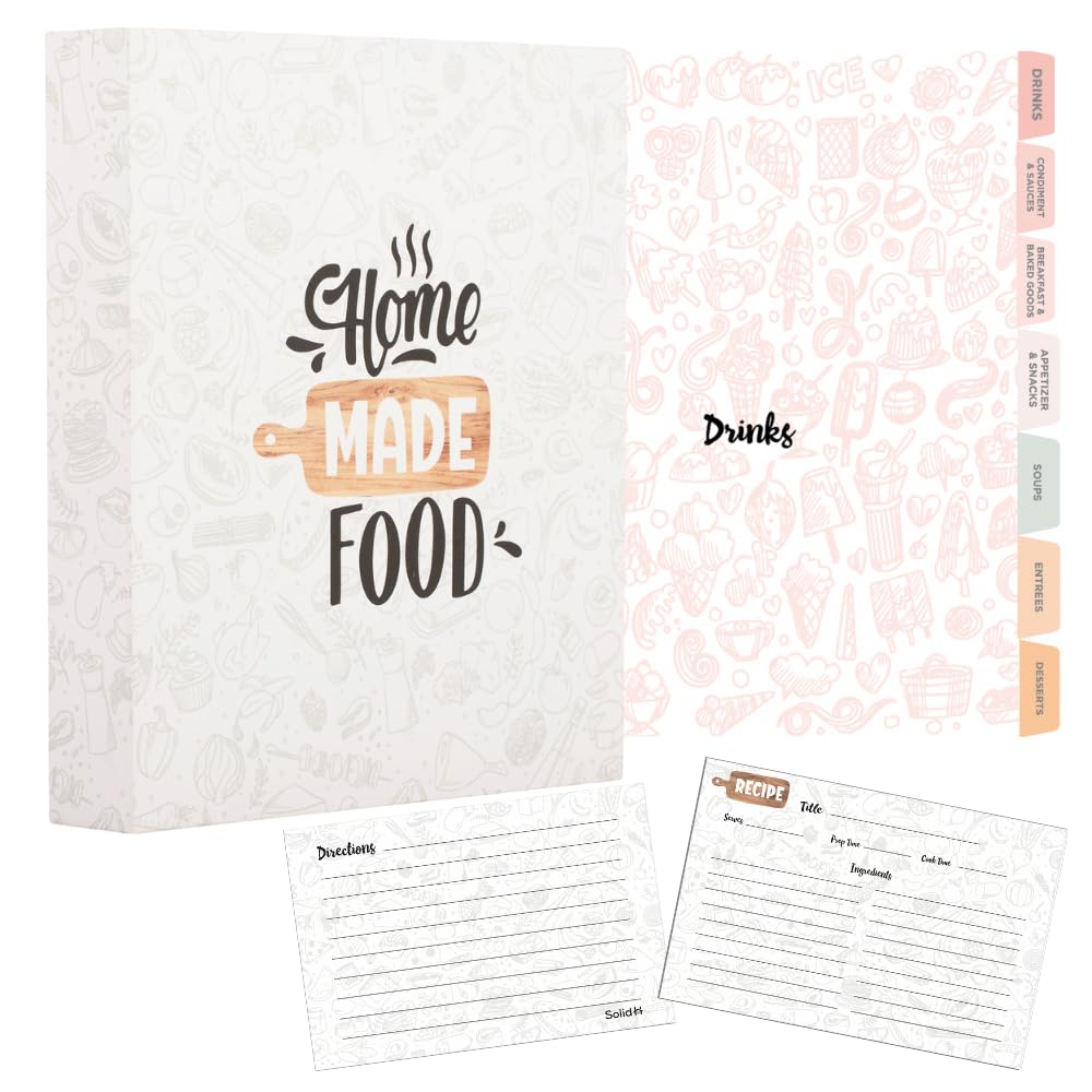 Recipe Binder with Plastic Sleeves - 3 Ring Binder - Includes 40 Blank Recipe Cards, 8 Category Dividers, and 20 Dual Pocket Sheet Protectors