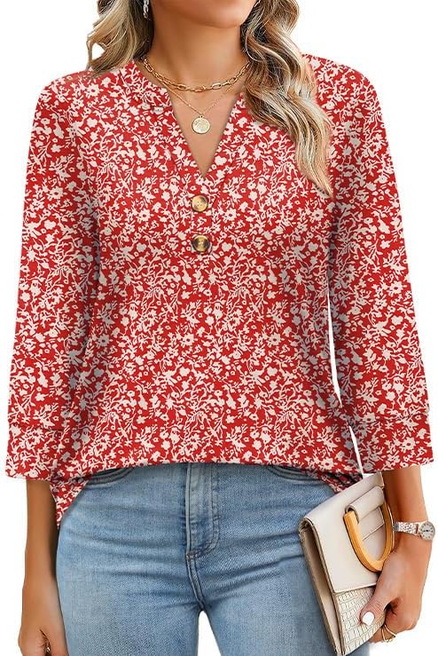 OFEEFAN Womens Tops 3/4 Sleeve Henley Shirts for Women Fall Fashion 2025 School Outfits for Teachers - Image 3