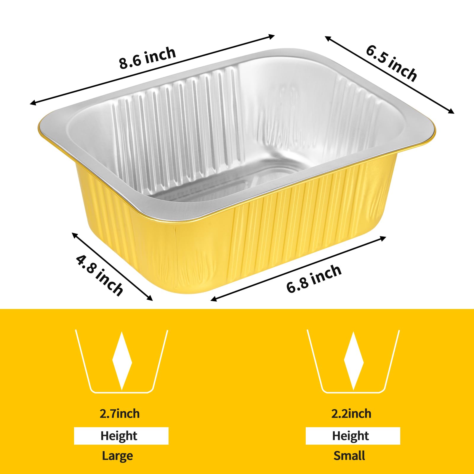 Paquete de 40 sartenes de aluminio dorado de 3 libras con tapas, 8.7 x 6.6 x 2.5 pulgadas, recipientes de aluminio resistentes para hornear, calentar, cocinar, asar, preparar comidas,