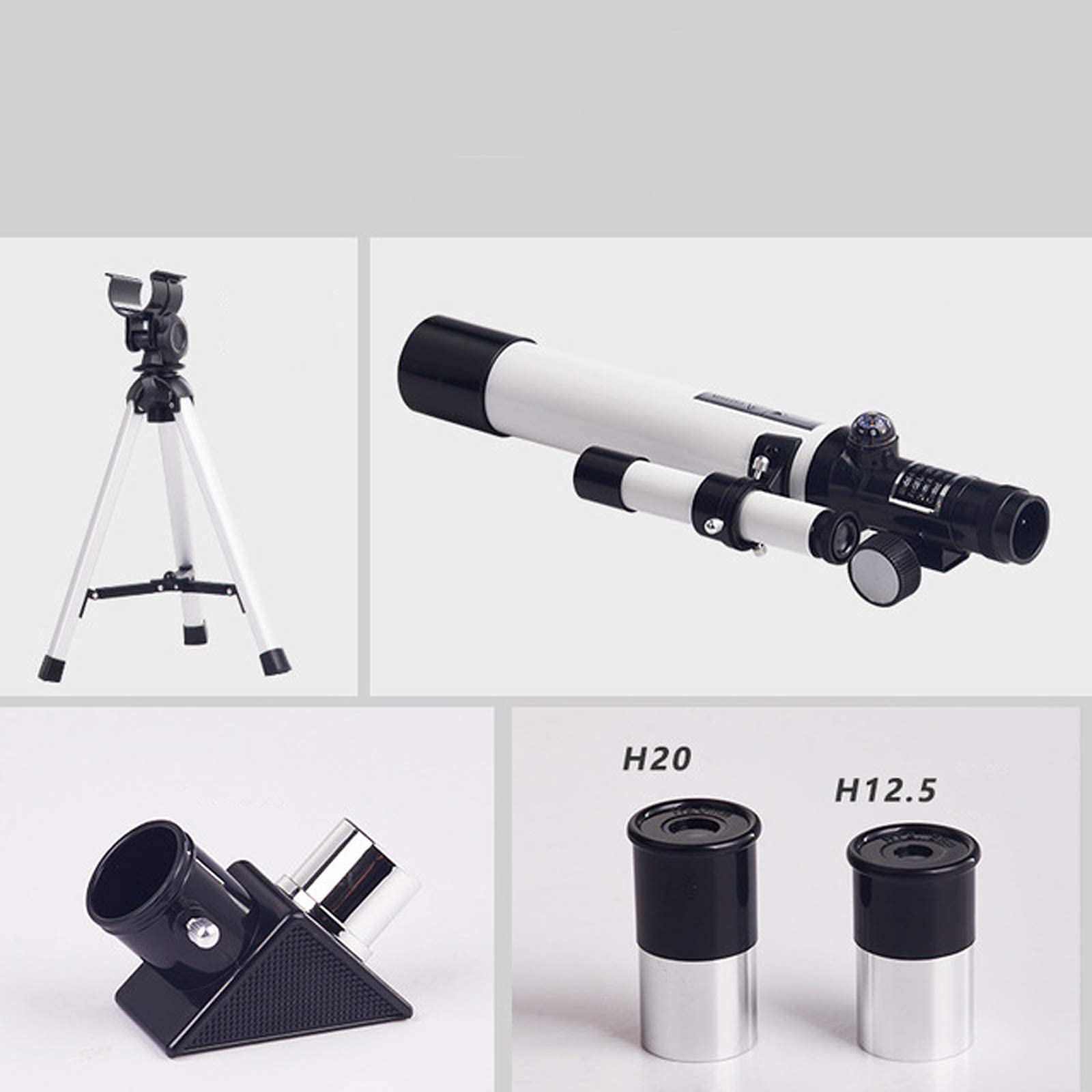 Astronomiczny teleskop refrakcyjny z mocowaniem AZ o ogniskowej 400 mm, wielowarstwowa optyka i pryzmaty BaK-4, noktowizor przy słabym świetle, z adapterem telefonicznym na statywie