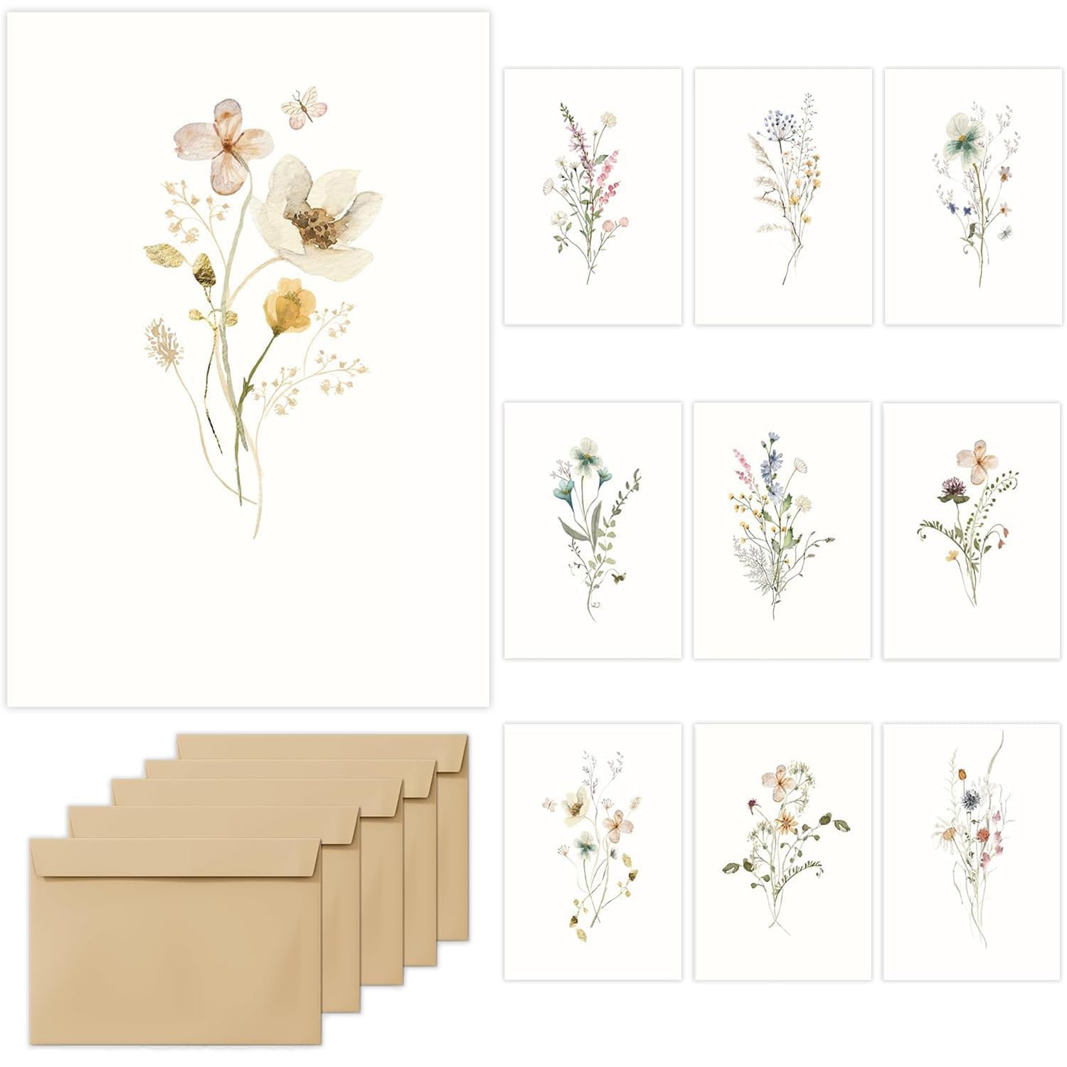 20 PCS Floral Notelets and Envelopes Sets,Special Occasion Cards, Blank Notelets with Envelope, Elegant Pack of Card Paper A6, Vintage Cards with Envelopes, Perfect Greeting Card Pack for DIY,