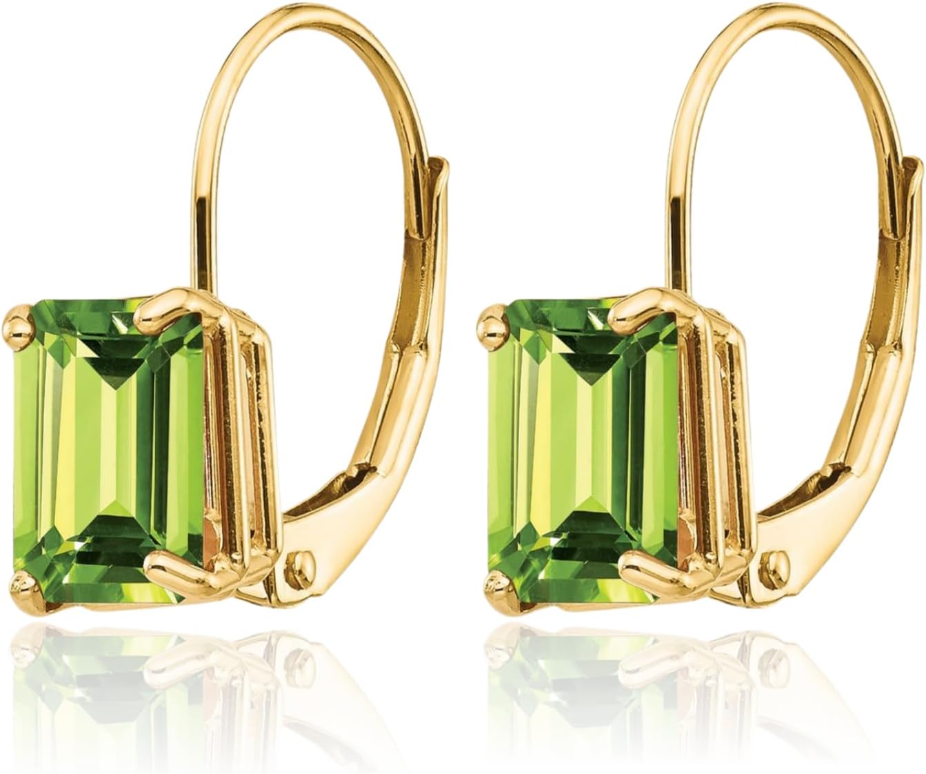 IceCarats 14K Solid Yellow Gold 2 carat Peridot Small Dangle Drop Earrings 16mm 5/8 inch Emerald Cut, Natural, Prong Set, Lever Back For Her