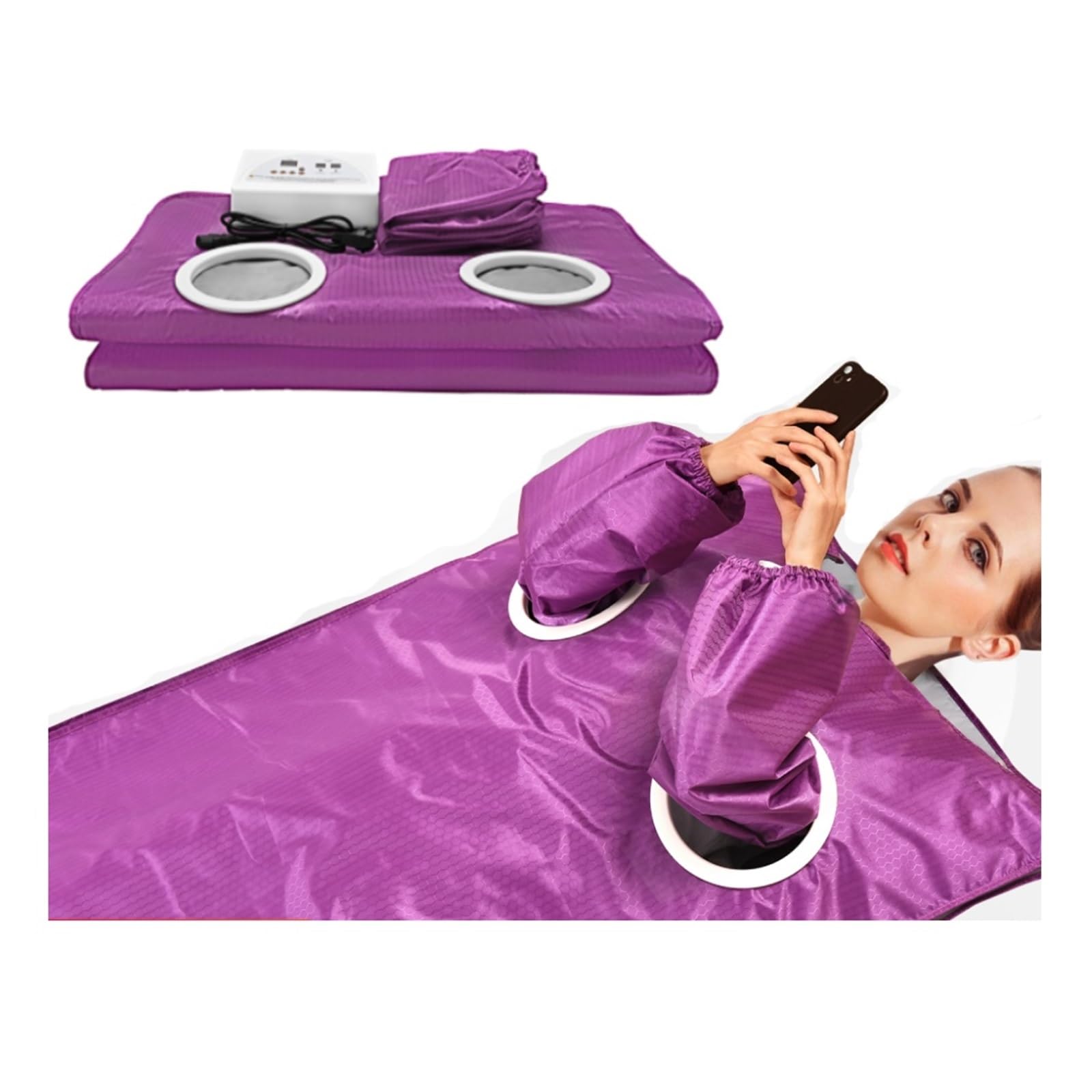 Manta De Sauna, Sauna De Manta Adelgazante Térmica De 2 Zonas, Diseño De Manga De Mano Elástica, Modelador Corporal for Pérdida De Peso Y Fitness(Purple)
