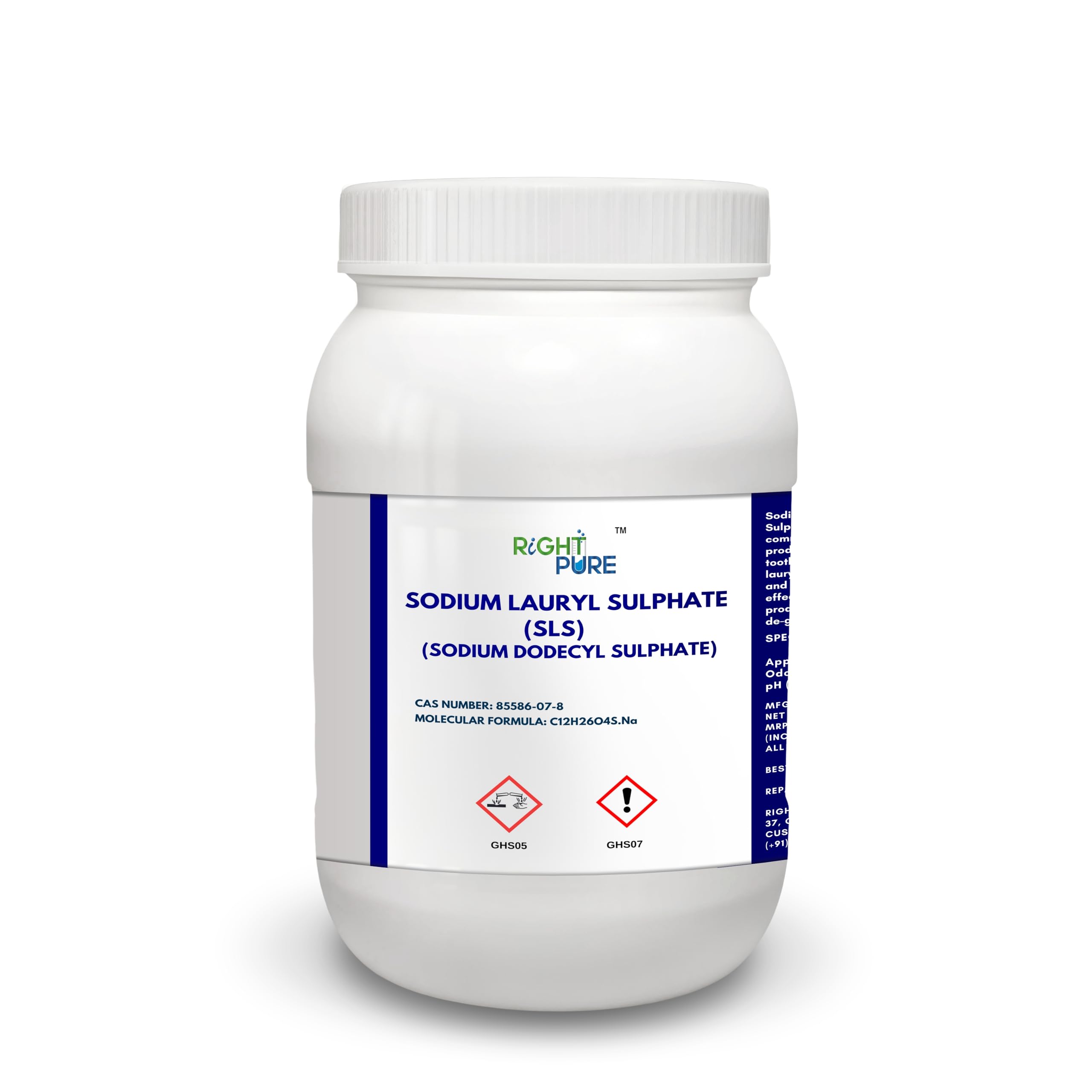 RIGHTPURE® Sodium Lauryl Sulphate (SLS) Powder | Sodium Dodecyl Sulphate (SDS) | Surfactant Foaming Cleansing Agent for Cosmetics & Personal Care Products | 500 gm