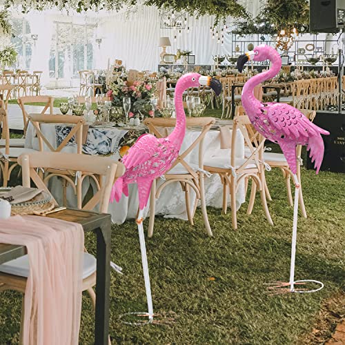 Markdang 2 Pcs 35&34" Pink Flamingo Yard Decorations, Metal Yard Art, Large Standing Lawn Flamingos Garden Ornaments Statues For Outdoor Yard Decor For Thanksgiving Day, Christmas And Birthday Gifts #TOP6