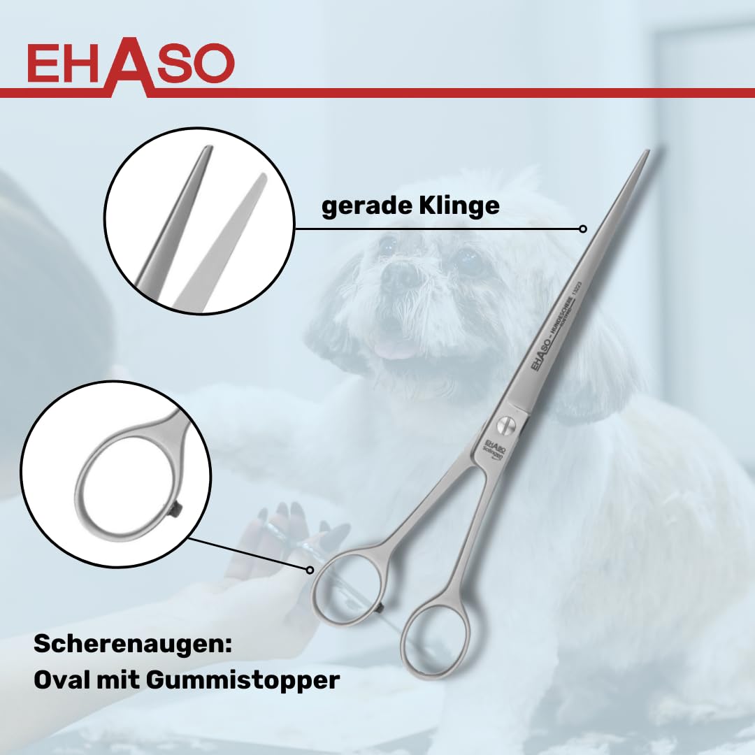EHASO Hochwertige Gerade Hundeschere aus - Für langhaar & kurzhaar - 22 cm matt - Fellschere für Hunde & Katzen - Profischere für Jede Art von Fell direkt Solingen