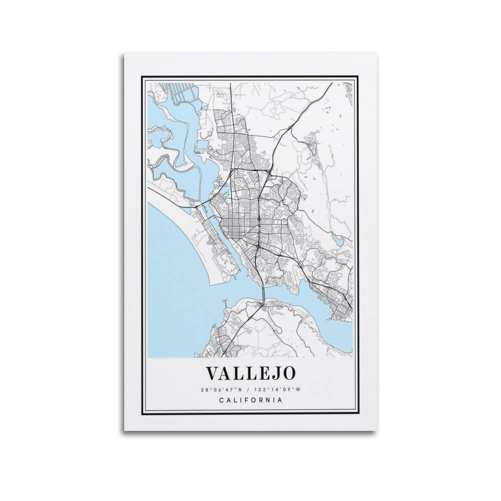 xiaoxiaoshen Vallejo California Map Canvas Poster Wall Art Prints Room Aesthetic Murals Bedroom And Living Decorations 20x30inch(50x75cm)