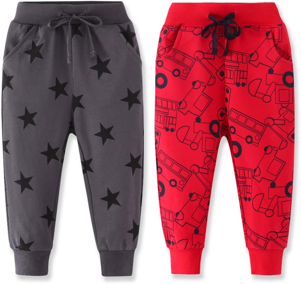 Eleven's Kingdom Boys Sweatpants 4T Cotton Toddler Boys Athletic Pants Joggers with Drawstring Elastic Waist for Casual and Outdoor Sports or School Star Car 4T