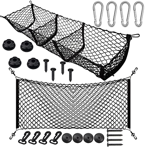Filet de rangement de coffre voiture 3 poches extensibles noir avec crochets 90x40