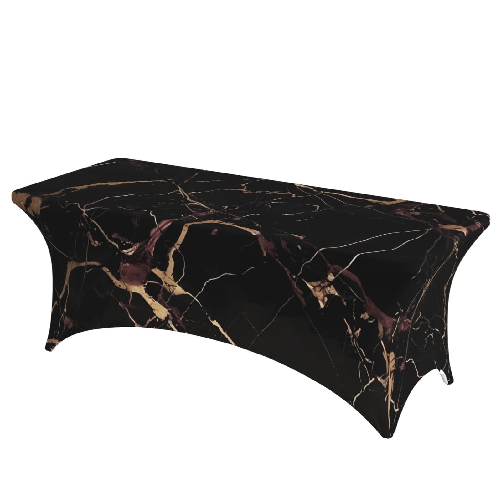 Fodpand Black 6Ft Spandex Table Cloth For Rectangle Tables - Gold Marble Tablecloth Protector, Washable And Wrinkle Resistant Stretch Patio Table Cover For Event, Wedding, Banquet & Parties