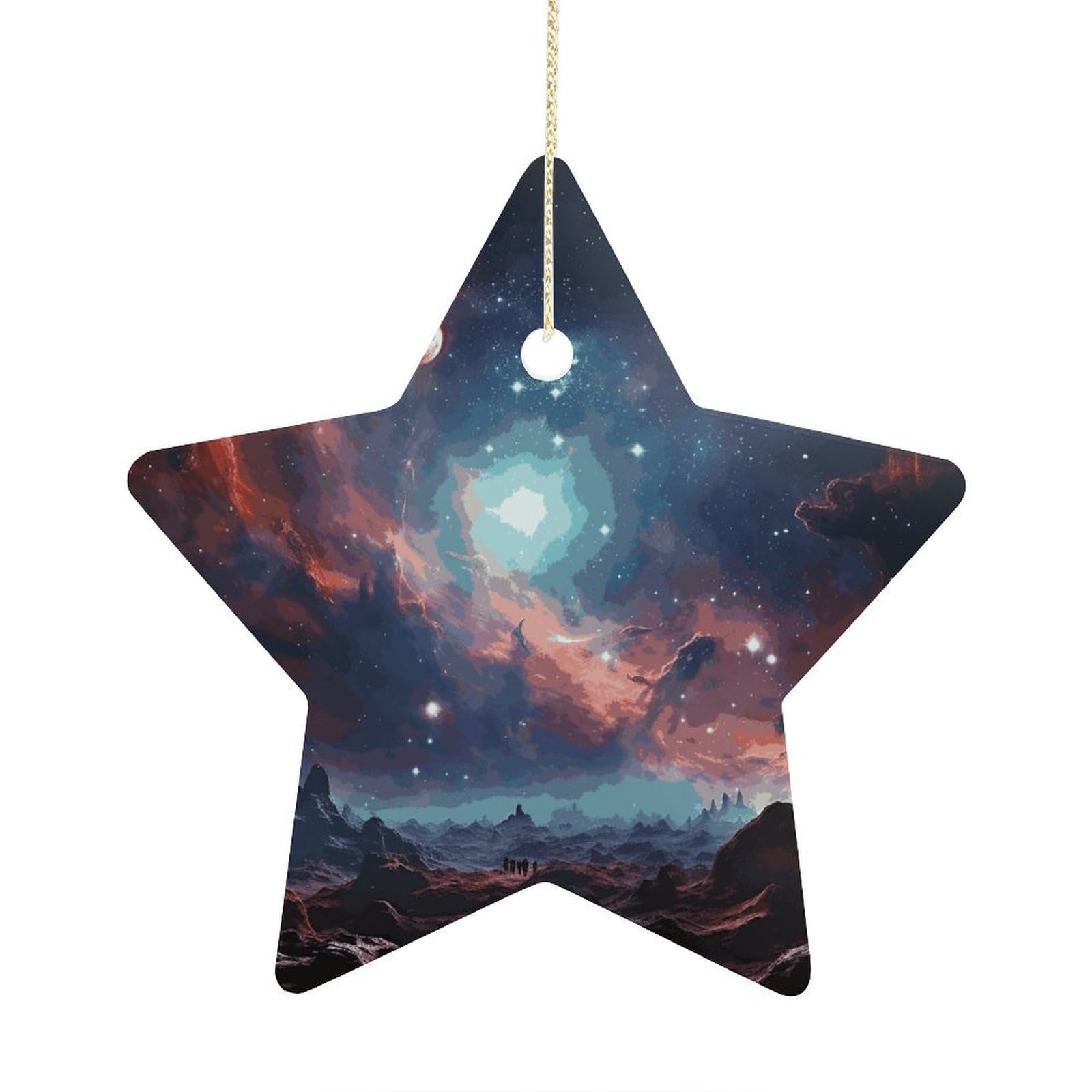 Space with Cluster Stars Ornaments Ceramic Christmas Tree Hanging Light in Weight Christmas Star Pendants Funny Double-Sided Printed Xmas Ornaments for Gifts