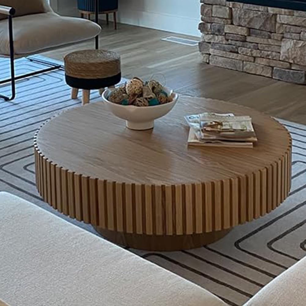 Amazon.com: JURMALYN ø39.37'' Oak Round Coffee Table for Living Room ...