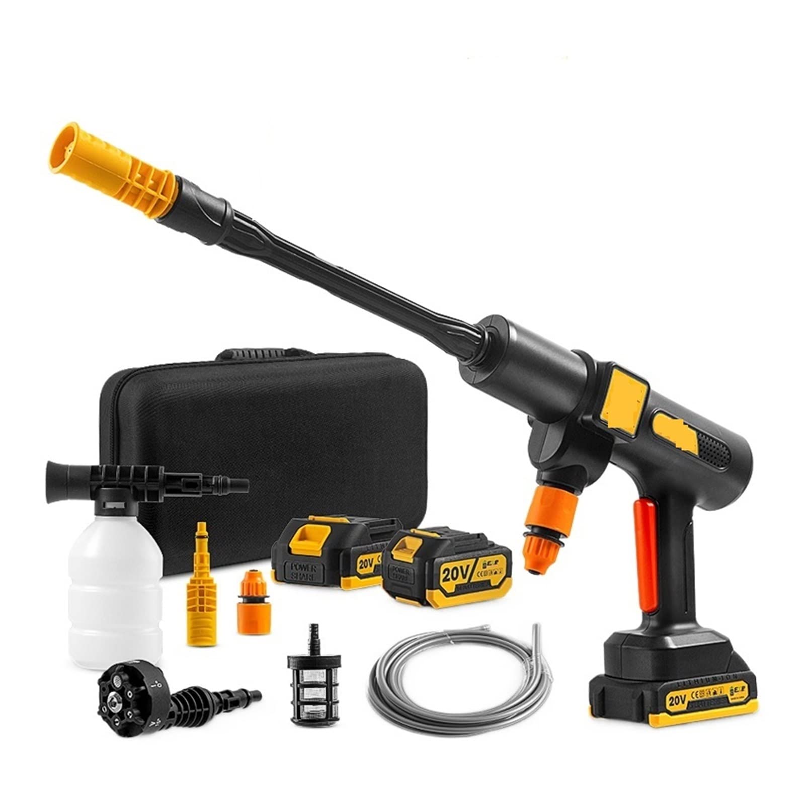 200Bar wysokociśnieniowa myjnia samochodowa pistolet Generator piany pistolet na wodę środek czyszczący w sprayu myjnia samochodowa do akumulatora 18V,Łatwe Czyszczenie(With 2 battery)