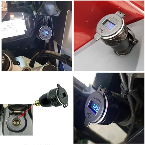 Miniatura 8 de iMESTOU Adaptador de enchufe USB de aluminio DIN Hella a cargador USB dual con voltímetro LED impermeable para motocicletas BMW Ducati de 12 V24 V