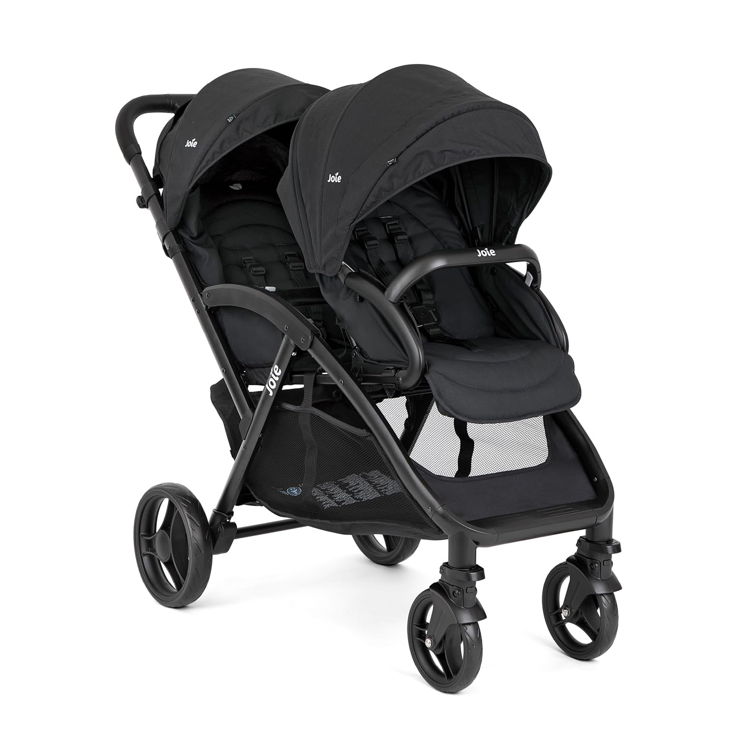 Joie – EVALITE DUO – Poussette Double Légère – Naissance à 15 kg – Pliage Compact 1 Main – Compatible Coque Siège Arrière – Ultra Légère 10,​5 kg – Grand Panier – Habillage pluie inclus – Coloris Shale