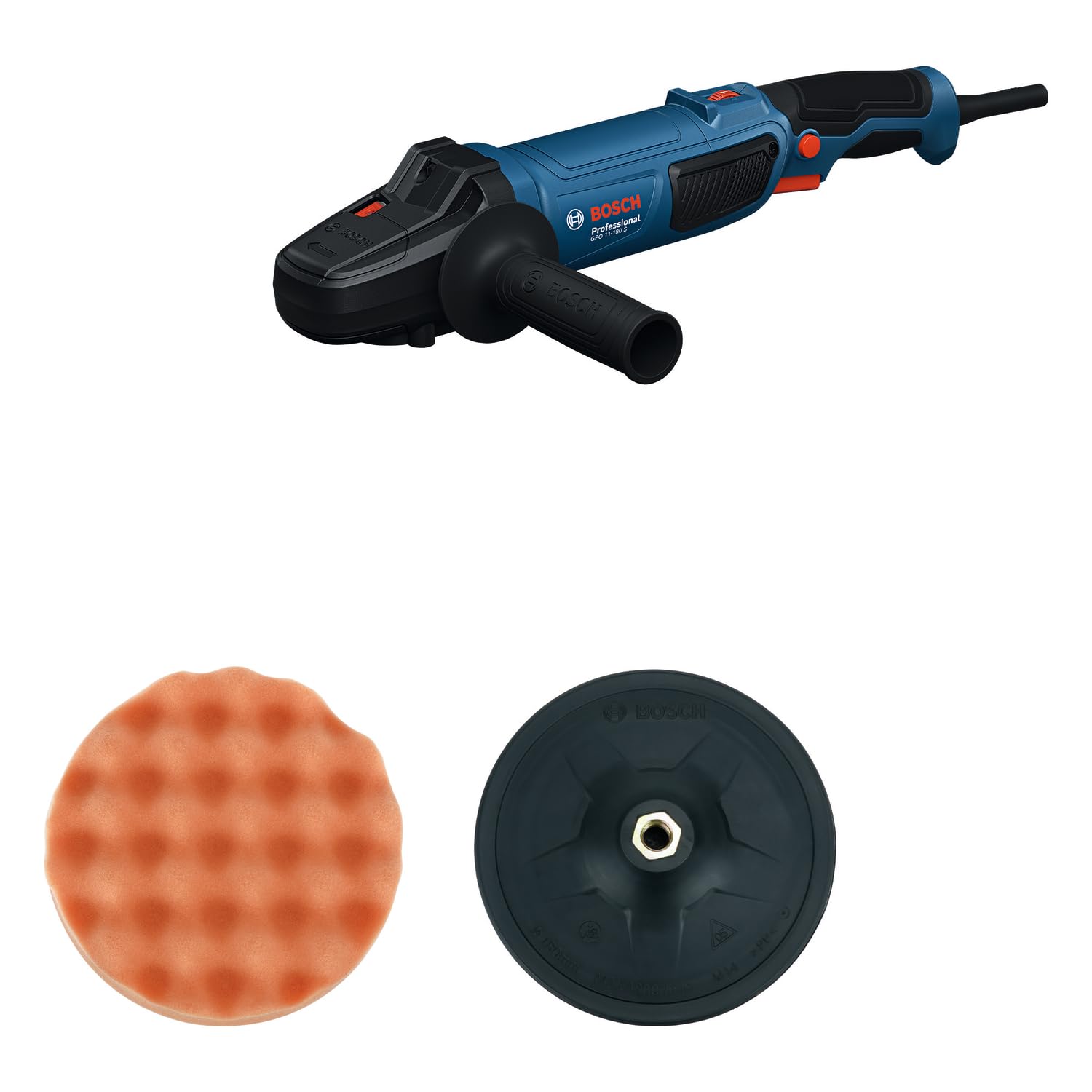 Bosch Professional Lucidatrice rotante GPO 11-180 S (incl. 1 platorello di supporto da 180 mm, 1 platorello in spugna da 180 mm, 1 impugnatura ausiliaria)