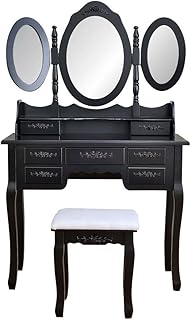 Foldable 3 Mirrors with 7 Drawers Dressing Table Black