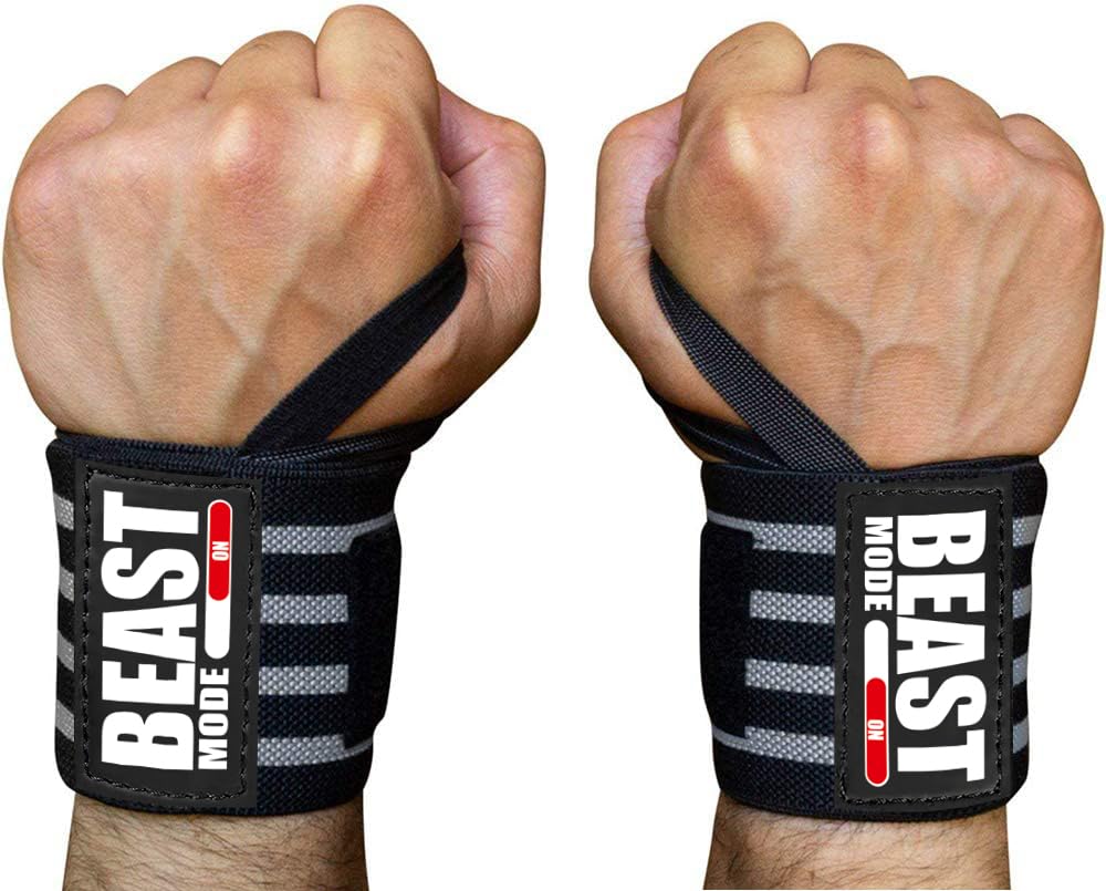 STEIGEN FITNESS Beast Mode Exercise Wrist Bands (Competition Grade) 22" Wrist Supporter for Gym, Gym Gloves, Wrist Band for Men Gym, Hand Grip (GREY)