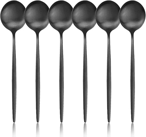 Miniatura 9 de Cucharas de café expreso negro mate, mini cucharas de té para café, cucharas pequeñas de acero inoxidable de 5.11 pulgadas para postre, juego de 6