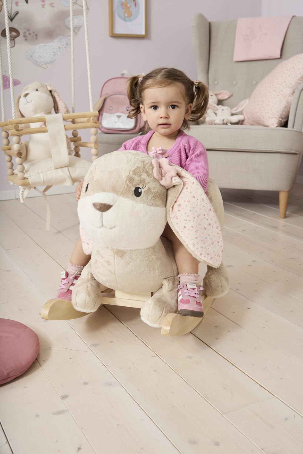 Sterntaler Schaukeltier Hase Hanni - Schaukelpferd aus Flausch & Holz - weiche Sitzfläche - Spielzeug Wippe für Kleinkind - Mädchen - Indoor Geschenk-Idee, Hellbraun