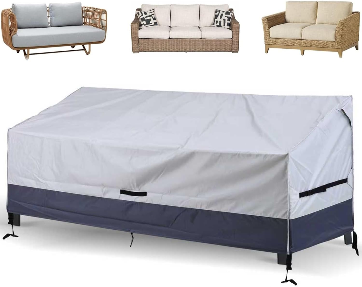 Outdoor Sofa Cover Waterproof Patio Bench Cover for 2 Seater Loveseat, 420D High Density Outside Furniture Cover with UV Silver Coating & Windproof Buckles (Gray-Darkgray, 58''x28''x31'')