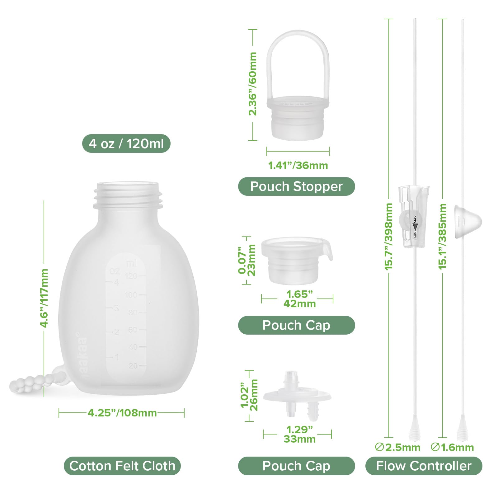 haakaa Sistema de lactancia suplementario para bebés para lactancia, juego de tubo de alimentación de silicona y bolsa, suplemento para el pecho con control de flujo de doble tubo, silicona de grado