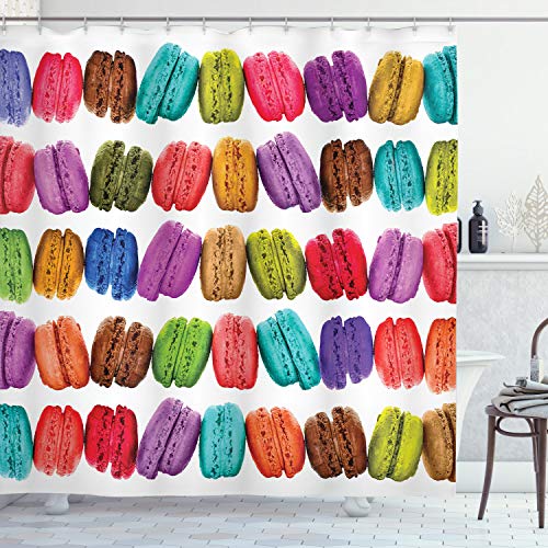 Ambesonne Colorful Shower Curtain, French Macarons in a Row Coffee