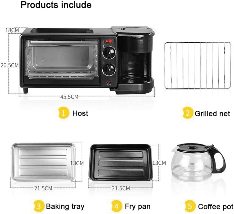 / 3-in-1 Breakfast Machine Drip Coffee Maker Cooker Teppanyaki Bread Pizza Oven Egg Omelette