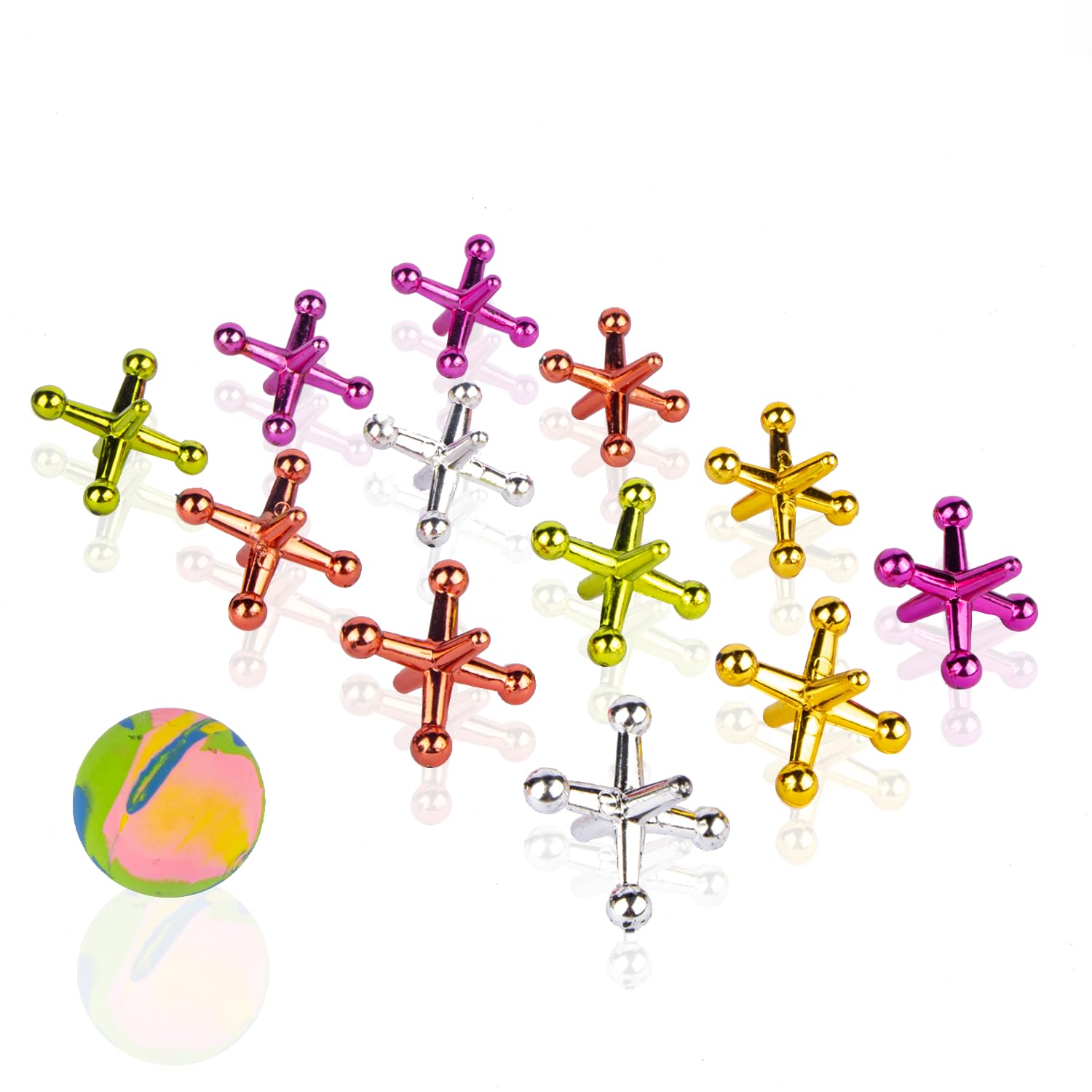D.A.Y. Republic Traditional Retro Coloured Jacks Family Game with 1 Rubber Bouncy Ball for Playing Knucklebones, Fivestones (Coloured)