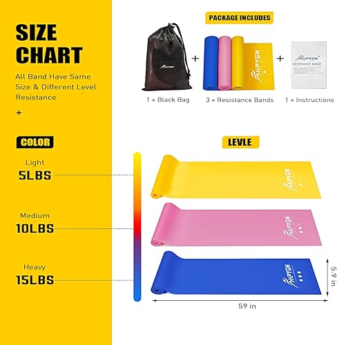 Miniatura 6 de Resistance Bands, Exercise Bands, Physical Therapy Bands for Strength Training, Yoga, Pilates, Stretching, Stretch Elastic Band with Different