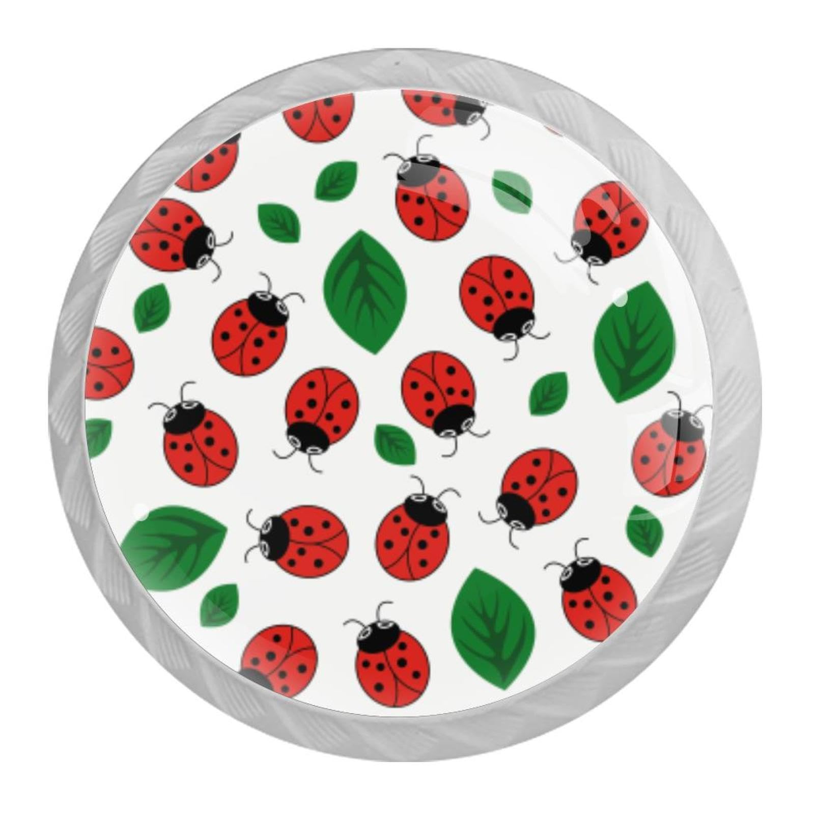 Tqmspg Multi02 4 Pieces Drawer Pulls Ladybird Pattern Door Knobs Dresser Handles For Kitchen Wardrobe Cupboard Hardware Furniture