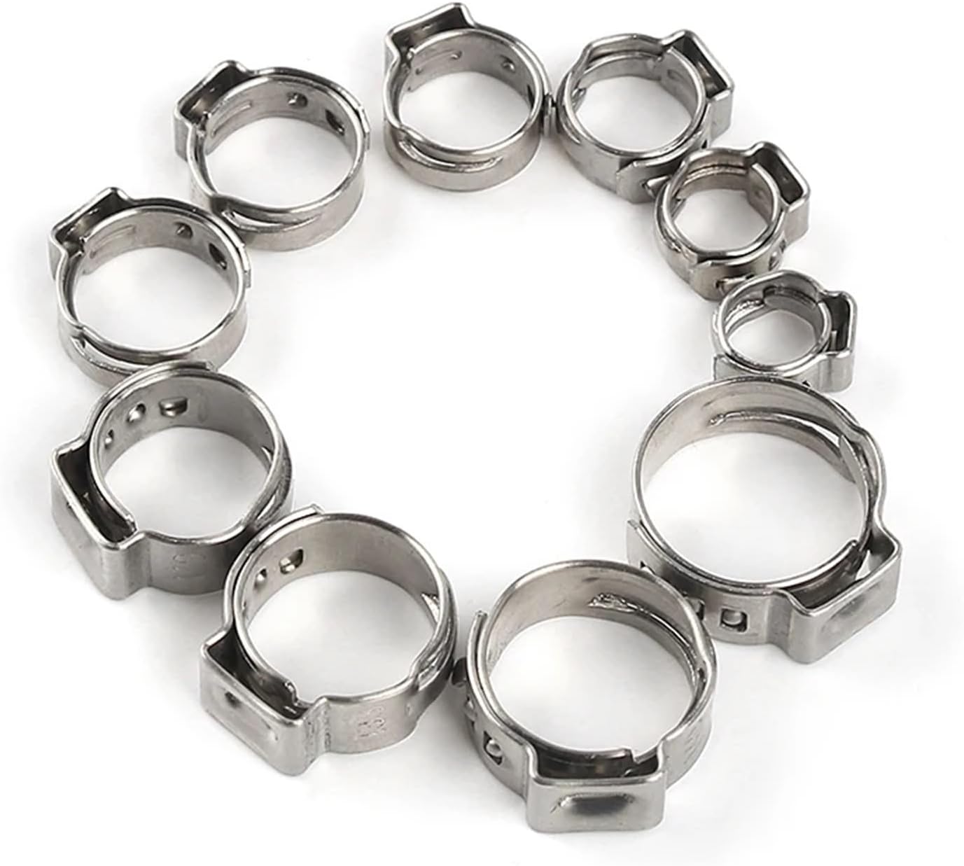 80pcs Hose Clamps 5.3-11.3mm Single Ear Stepless 304 Stainless Steel Hose Clamps Cinch Clamps Rings for Sealing Kinds