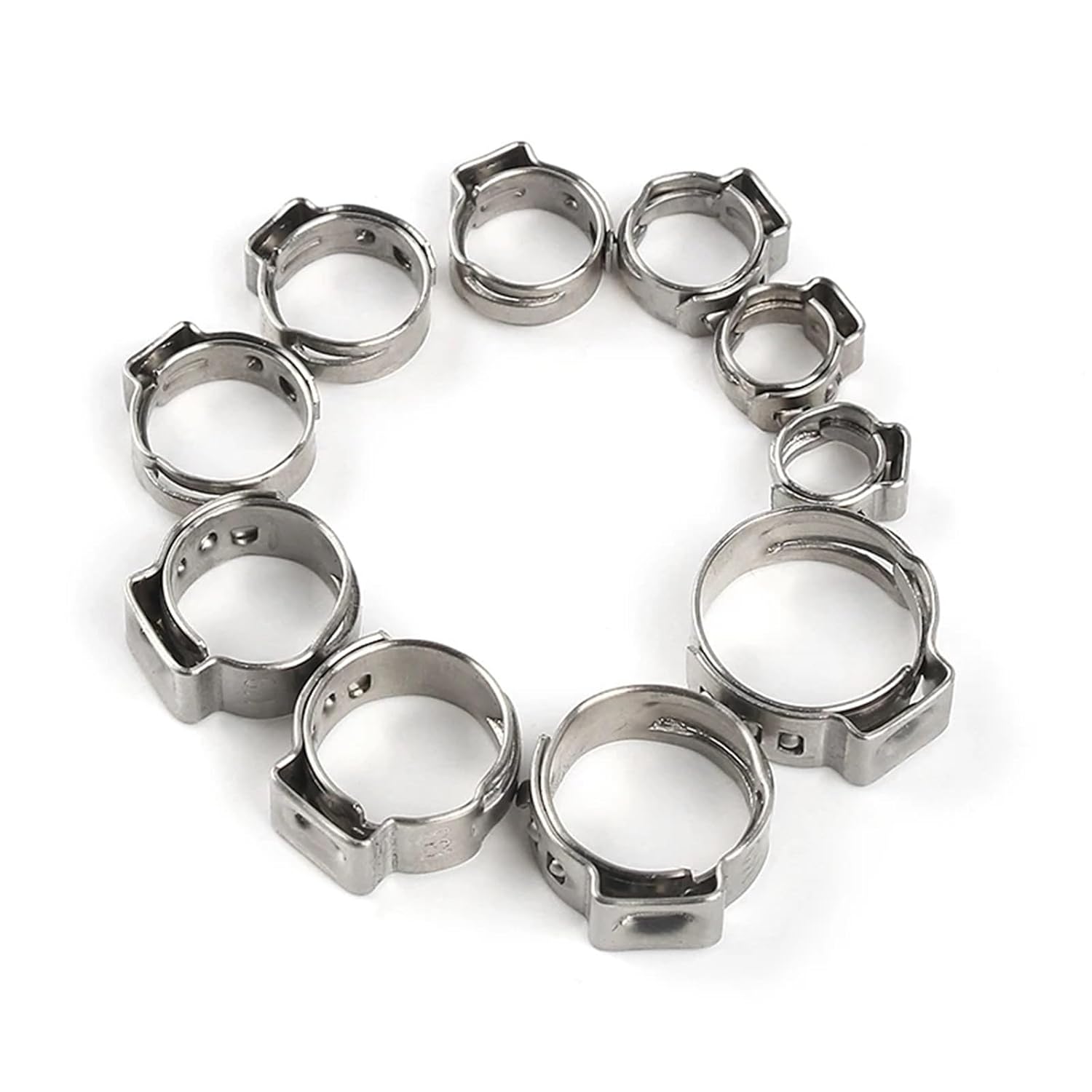 62pcs Hose Clamps 5.8-23.5mm Single Ear Stepless 304 Stainless Steel Hose Clamps Cinch Clamp Rings for Sealing Kinds