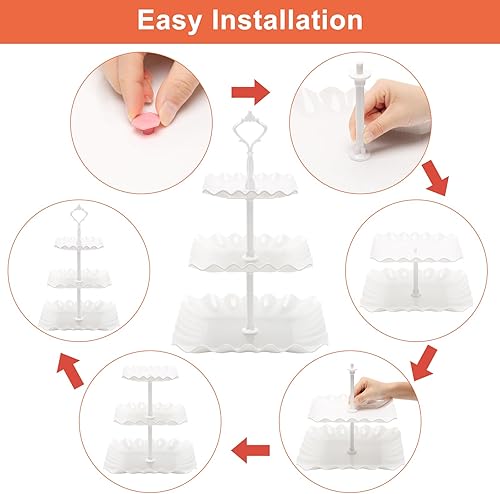 Miniatura 5 de Coitak Soporte para cupcakes de 3 niveles, soporte de plástico escalonado, bandeja de postre ondulada para fiesta de té, baby shower y boda (blanco