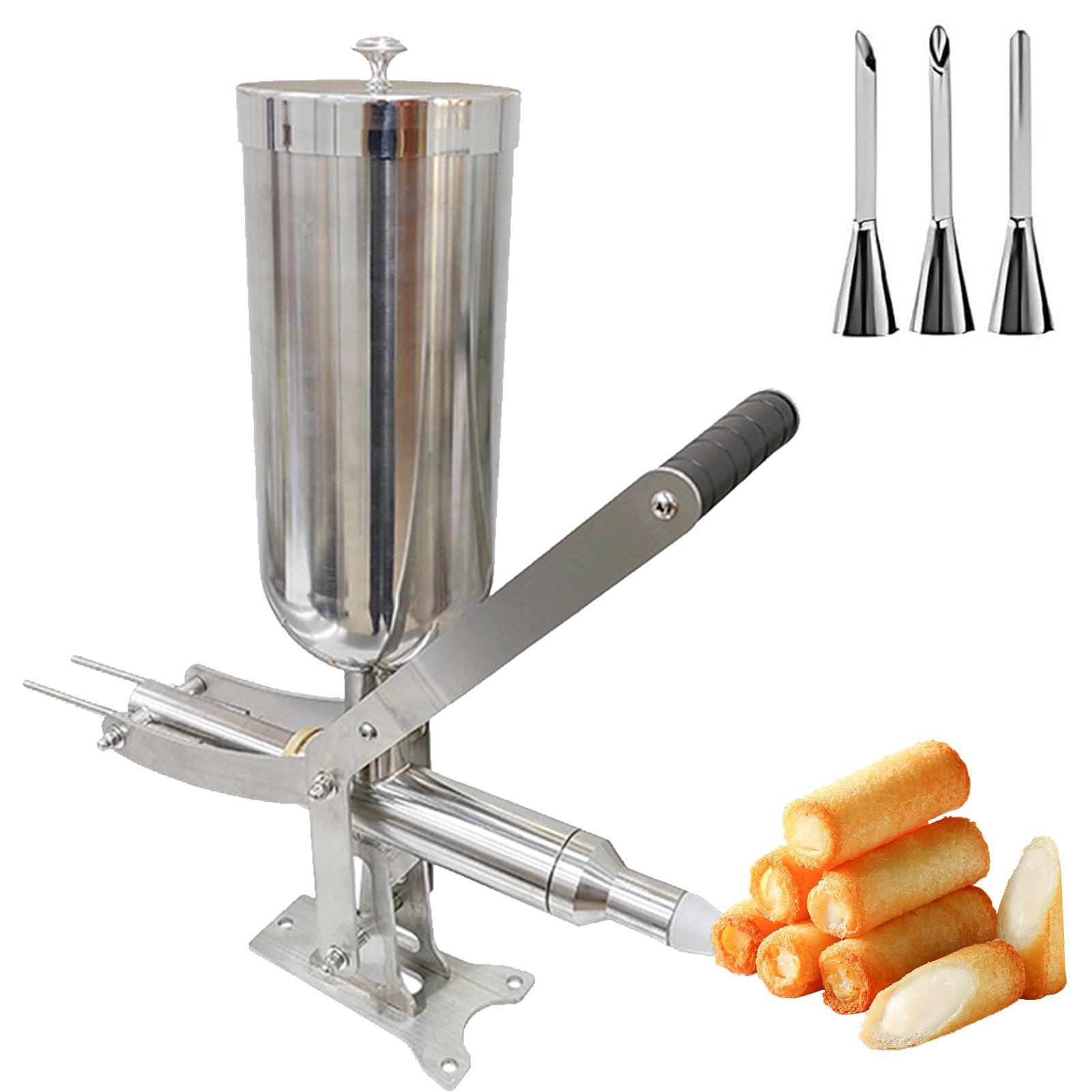 Churros manual, inyector de relleno de gelatina de masa de 5 litros, máquina de churros de acero inoxidable con 4 boquillas para cocina de restaurante