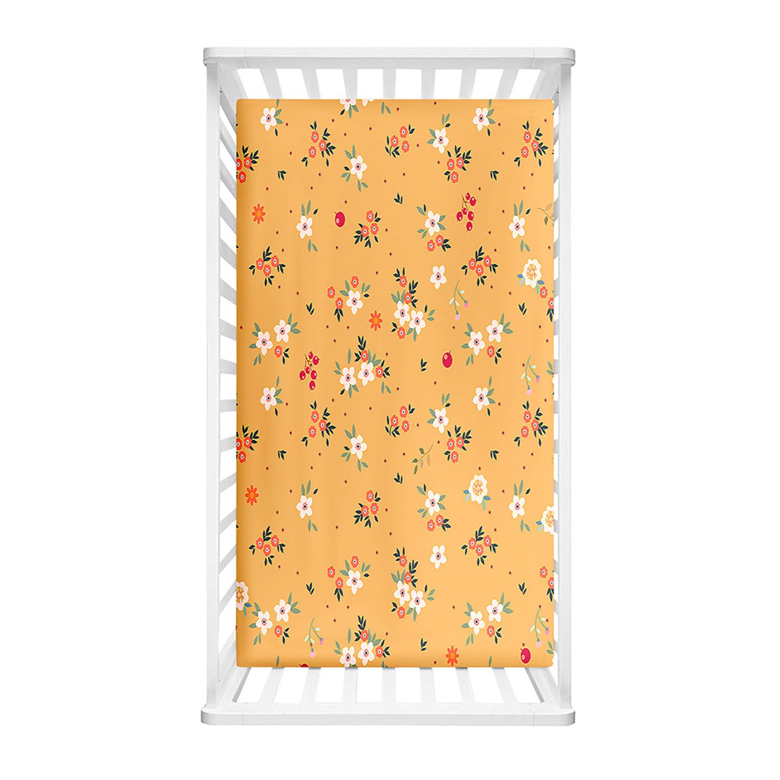 Morbuy Next to Me Crib Sheets, Nordic Flowers, Cot Bed Sheets, Soft Breathable Microfiber Moses Basket Sheets, Cot Sheets for Boy and Girl, Durable Easy Care Crib Sheets (Orange,140x70cm)