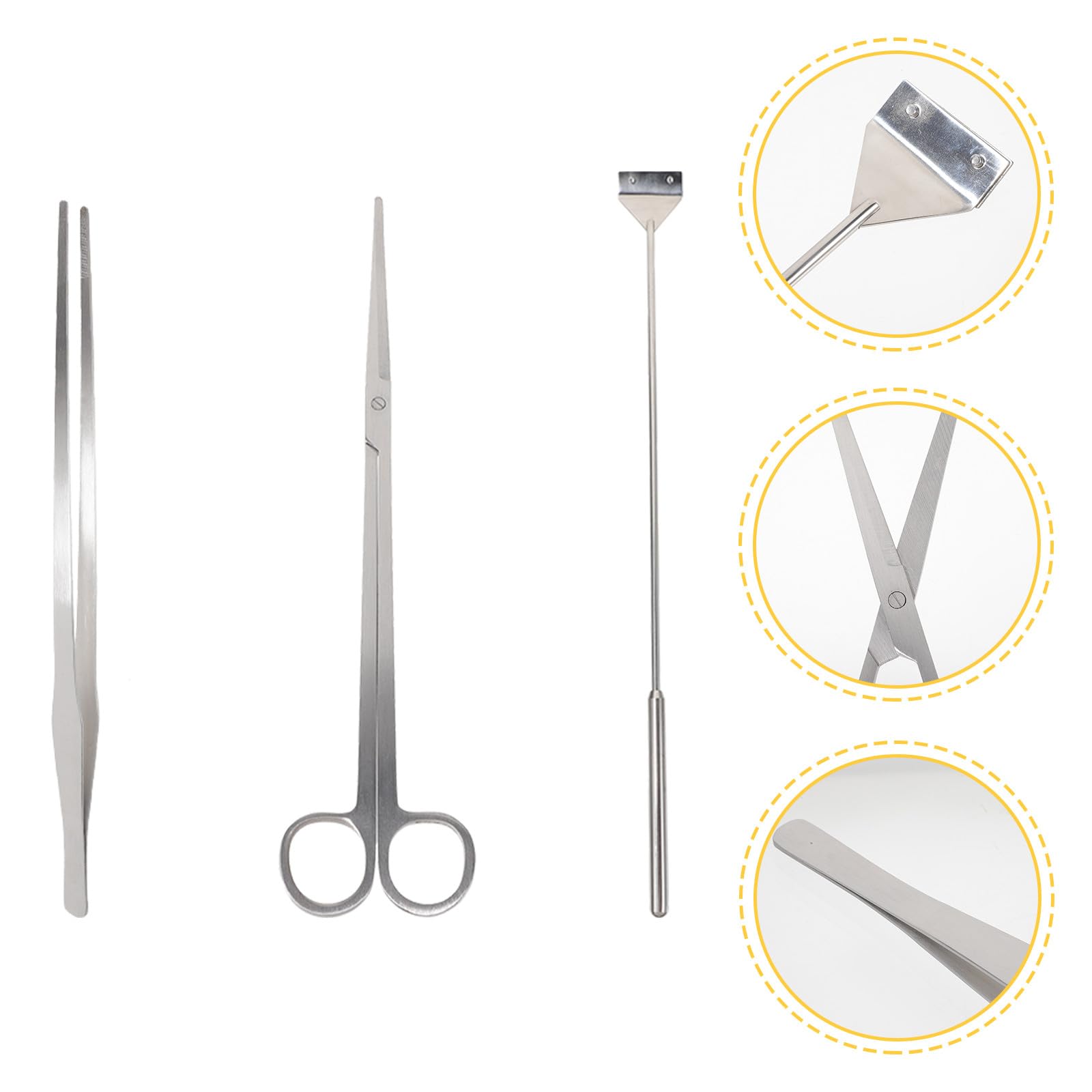Abaodam Kit D'outils D'aquascaping et Grattoir à Algues Verre pour Nettoyage Rapide Pince et Ciseaux pour Aquarium en Métal Argenté
