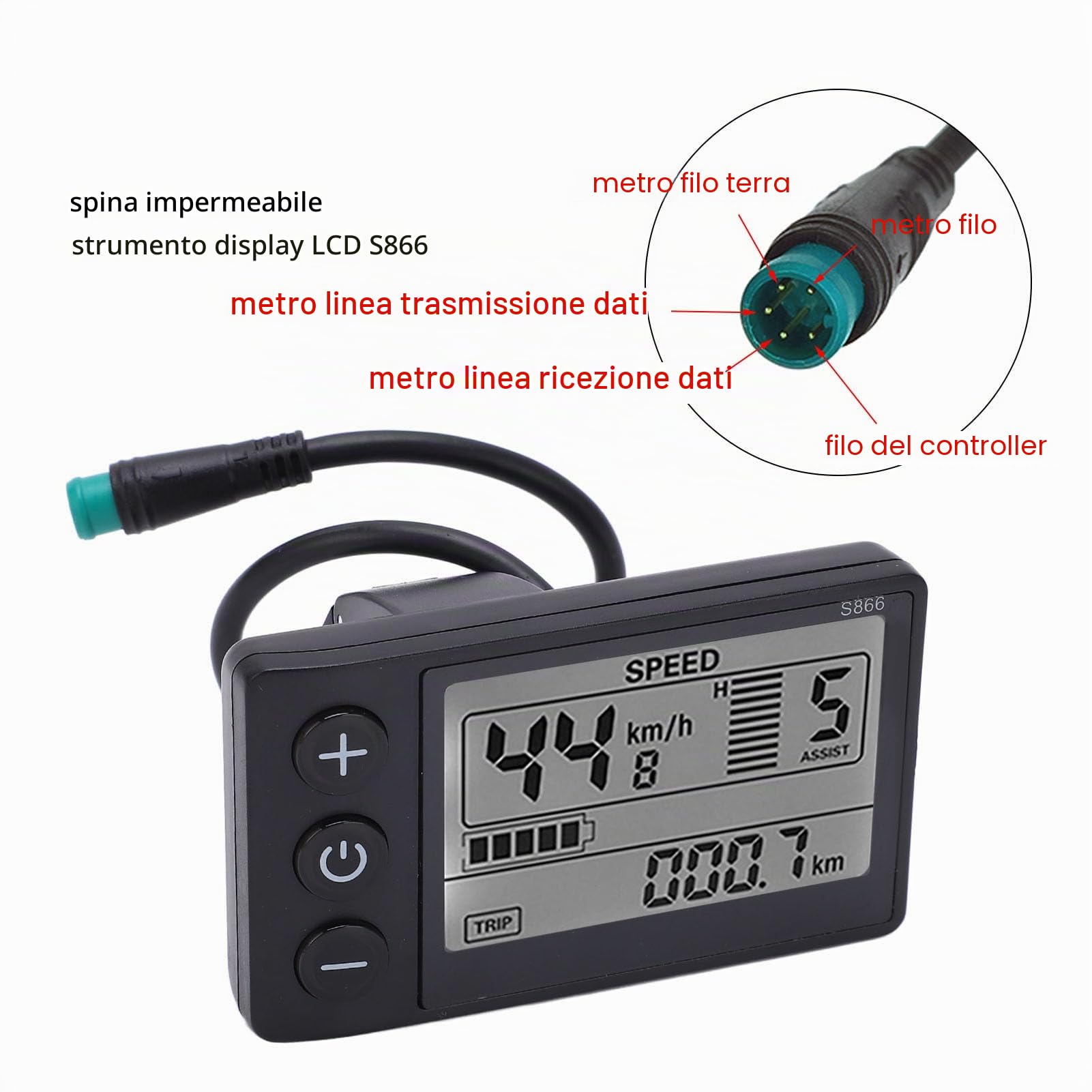 Keenso Bicicletta Elettrica S866 Display LCD Meter 24V 36V 48V Pannello di Controllo con Spina Impermeabile