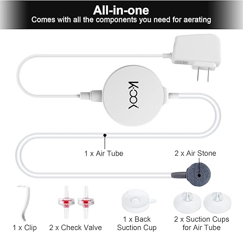 Miniatura 6 de GuDoQi Bomba de aire para acuario, mini bomba de oxígeno ultra silenciosa de 1 vatio, potente kit aireador de aire para peceras de 1 a 15 galones,