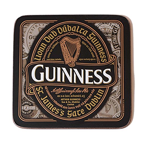 Nostalgic Guinness Coaster With Harp Design Label and Irish Text 'Lionn Dub Dúbalta Guinness' Cover