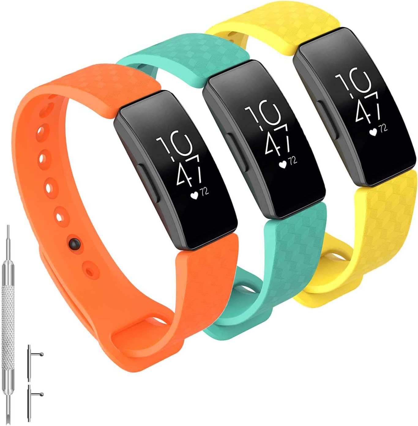 GVFM Bands Compatible with Fitbit Inspire 2 /Inspire HR/Inspire, Adjustable Soft Silicone Bracelet Accessories Sport Strap for Women Men Bands (Small: 5.5-6.7 inch, 3-Teal,Orange and Yellow)